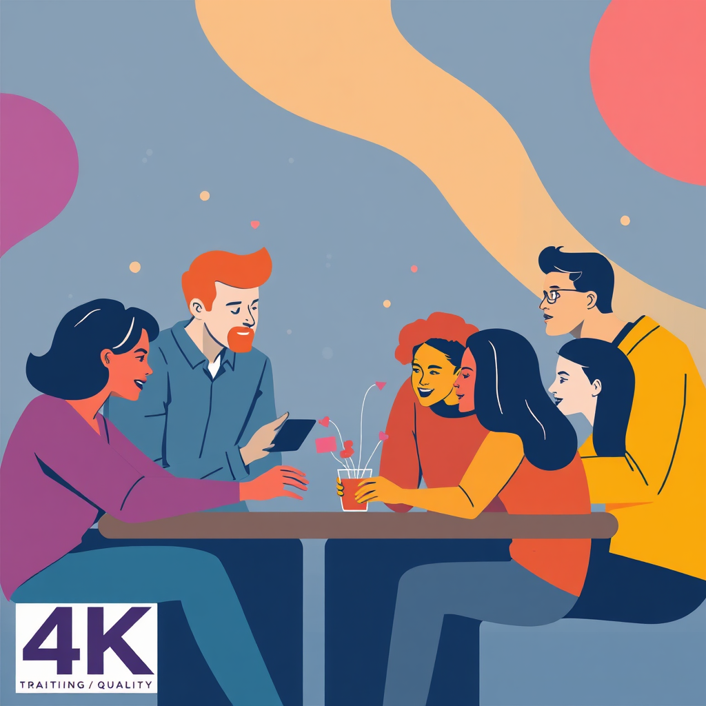 A stylized image of diverse people collaborating in a creative project. Modern abstract design. 4K resolution, high quality.