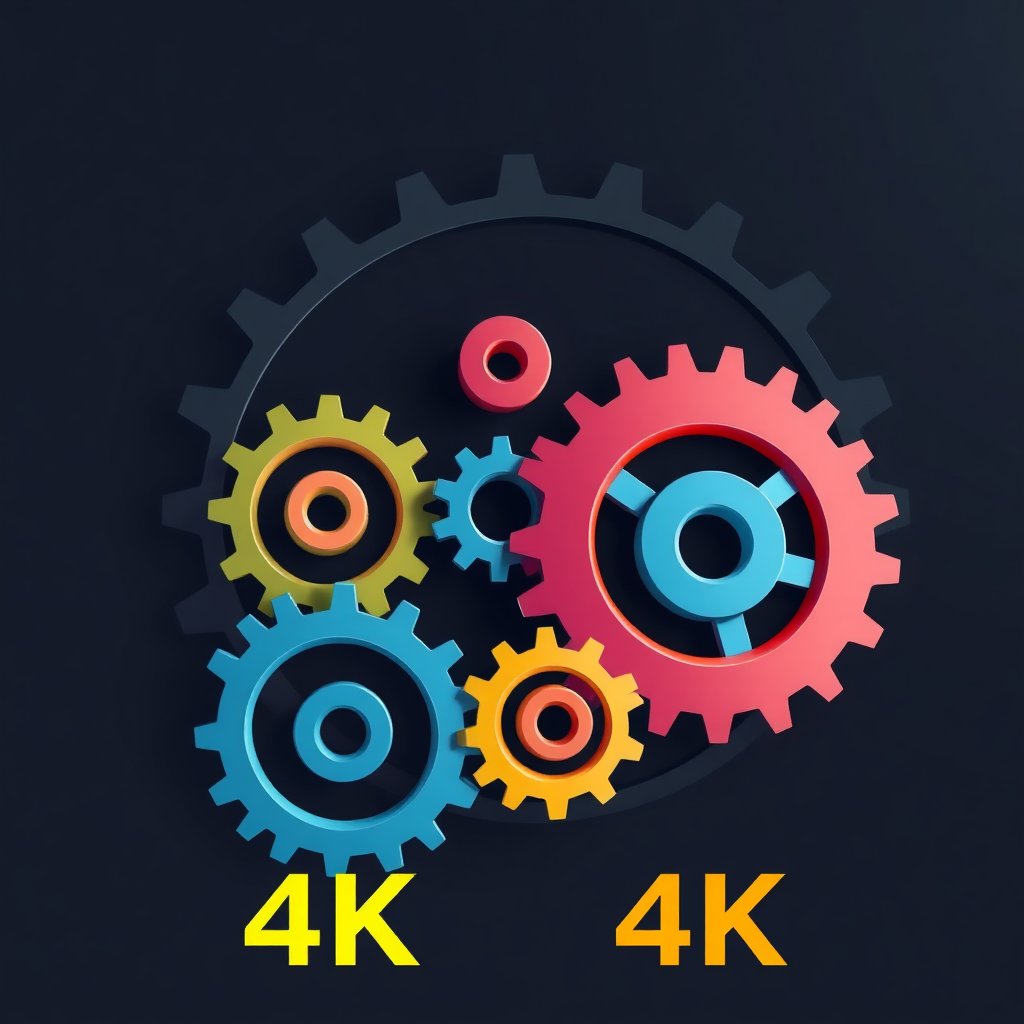 A stylized image of gears turning smoothly and efficiently, representing automated processes. The gears are colorful and interconnected, symbolizing seamless integration. Simplified forms. 4k Resolution.
