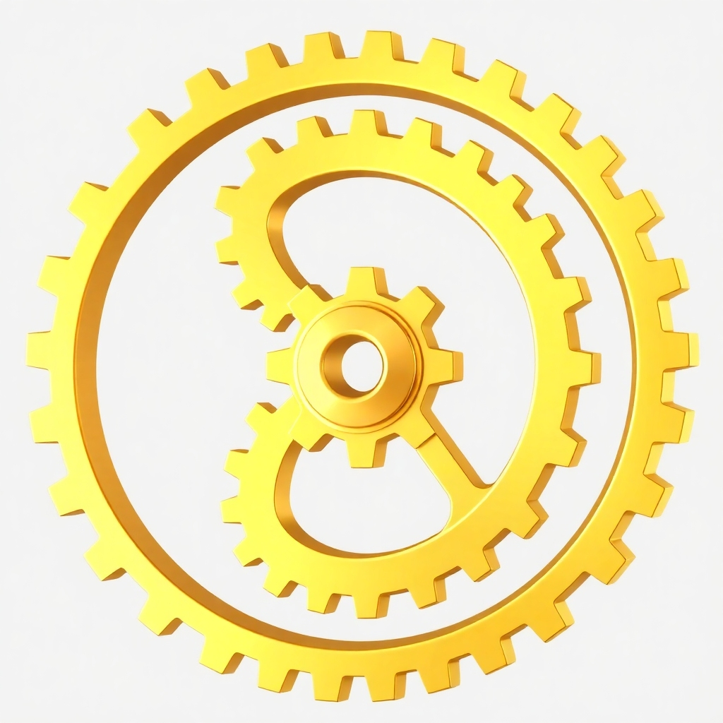 A stylized image of interlocking gears, perfectly synchronized and spinning smoothly. The gears are made of polished gold, and their movement is fluid and harmonious. 4K resolution.