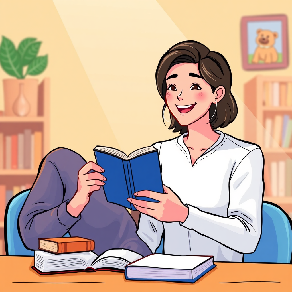 A stylized image of Wanzia signing a book for a reader. The composition is warm and inviting, focusing on the connection between the author and the fan. The lighting is bright and cheerful. Style reference: Illustration with a focus on human connection. Technical specs: 4K resolution, clean lines, bright colors.