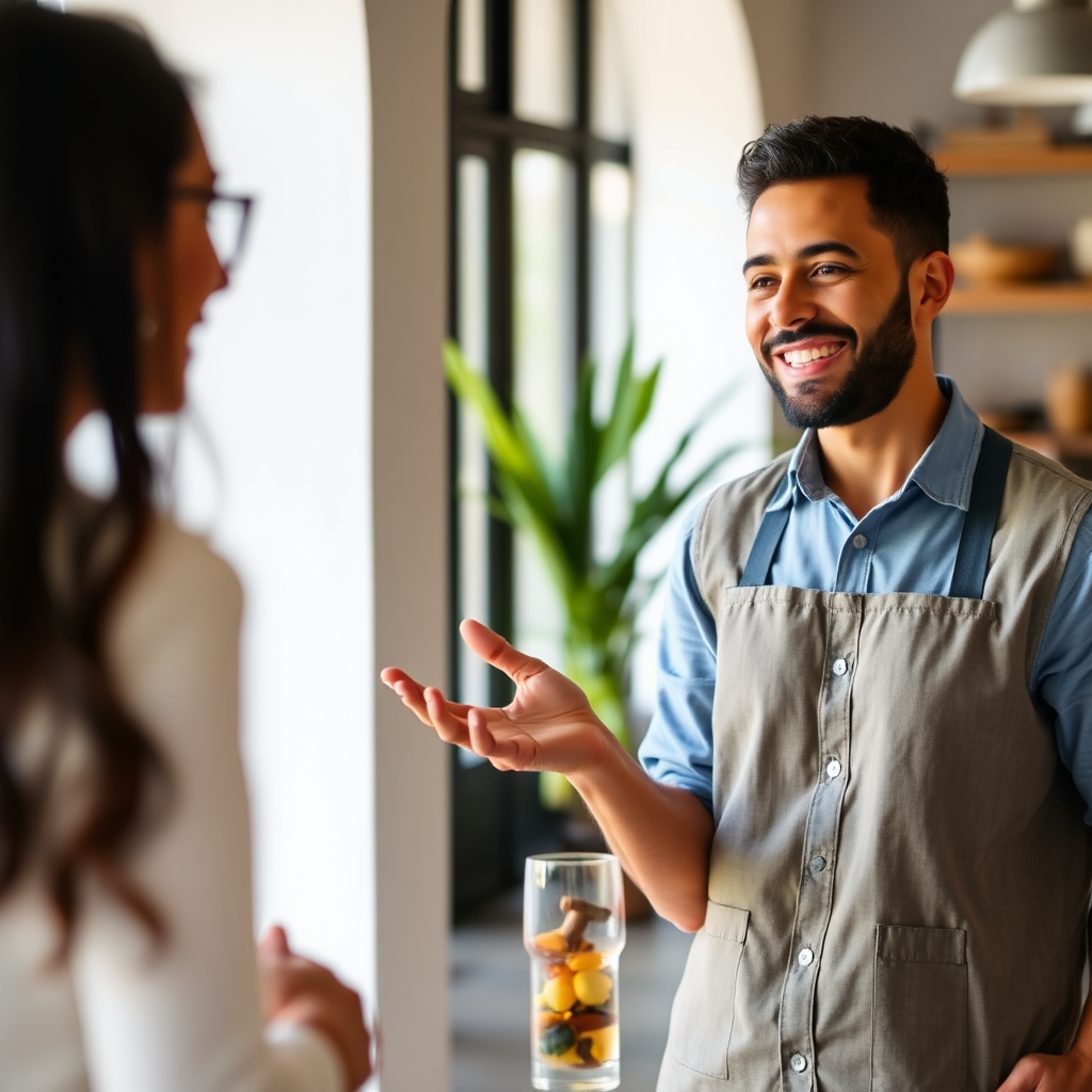 A successful Wanzia-bnb licensee is shown interacting with guests and managing their business. The image should convey professionalism and entrepreneurial spirit. Style: confident, empowering, professional.