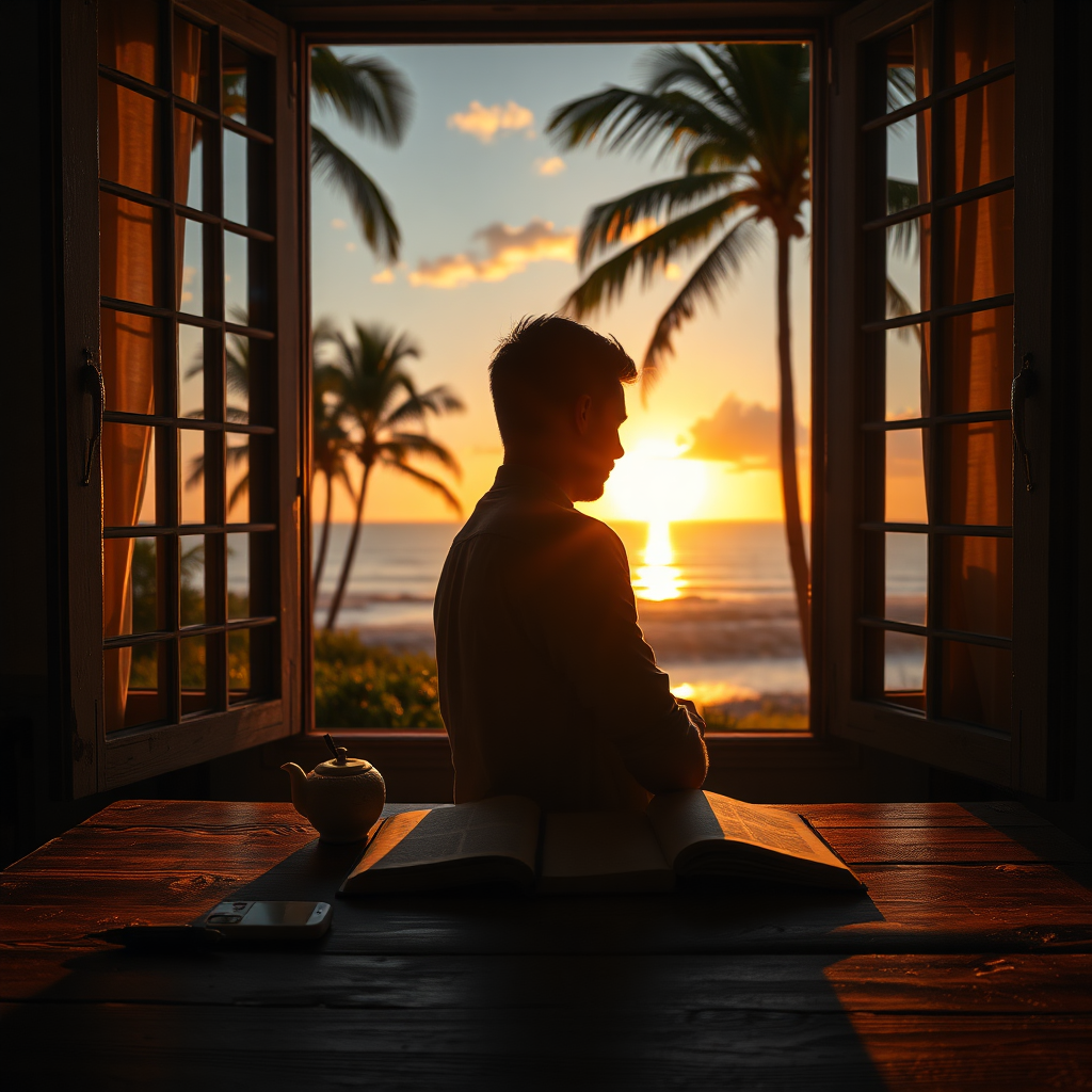 A cozy, inviting library setting. A writer sits at a vintage desk, surrounded by stacks of books and notes, illuminated by the warm glow of a desk lamp. The writer's face is thoughtful and inspired, capturing the essence of creativity. Soft, natural lighting filters through a nearby window.