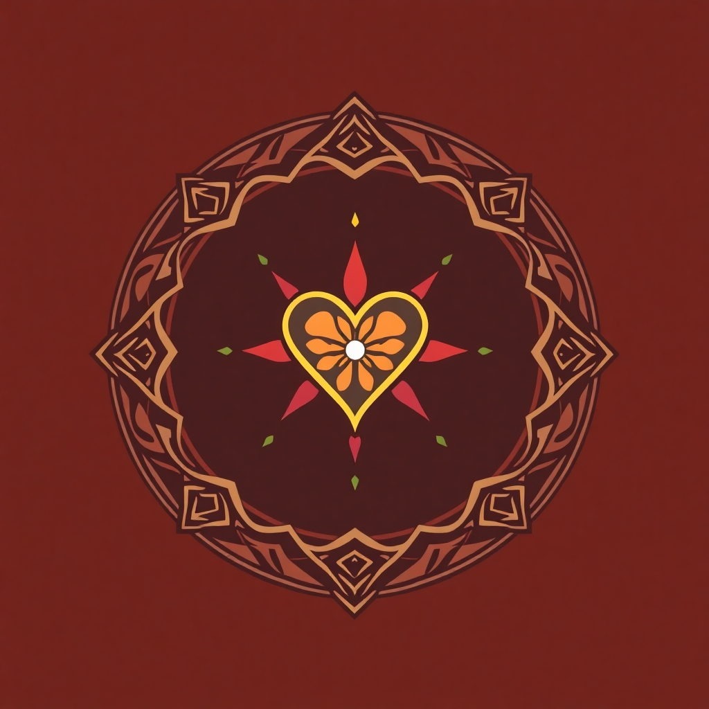 Design a logo that visually represents the blend of ancient wisdom and modern application. Incorporate symbols like an ancient key unlocking a modern heart or a stylized labyrinth leading to a central radiant point. The tagline should convey a journey of self-discovery. Use a color palette that balances earth tones with vibrant hues, signifying grounding and potential. The style should be sophisticated and timeless, drawing inspiration from Celtic knotwork and sacred geometry. Aim for a clean, vector-based design. 4K resolution, high quality.