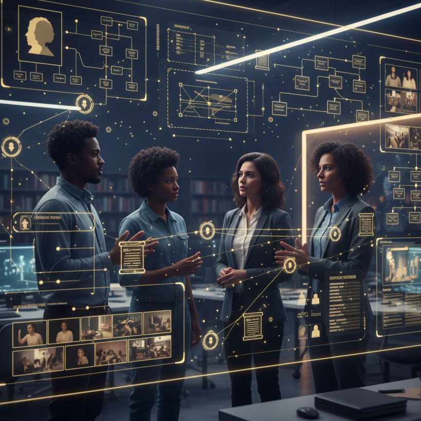 A photorealistic image of a hand holding a quill, writing on a scroll that unfurls to reveal a cityscape. The cityscape morphs into a globe, symbolizing the global impact of storytelling. The lighting is dramatic, with a single spotlight illuminating the quill. The color palette is predominantly sepia, with hints of gold and blue. The camera angle is close-up, emphasizing the texture of the quill and the scroll. 4K resolution, highly detailed.