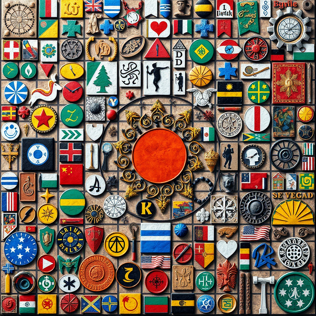 Imagine a mosaic composed of diverse symbols and patterns, each representing a different culture and heritage. The mosaic is vibrant and colorful, symbolizing the beauty of diversity. The image evokes a sense of acceptance and self-discovery. Render in 4K resolution with a stylized, artistic style.