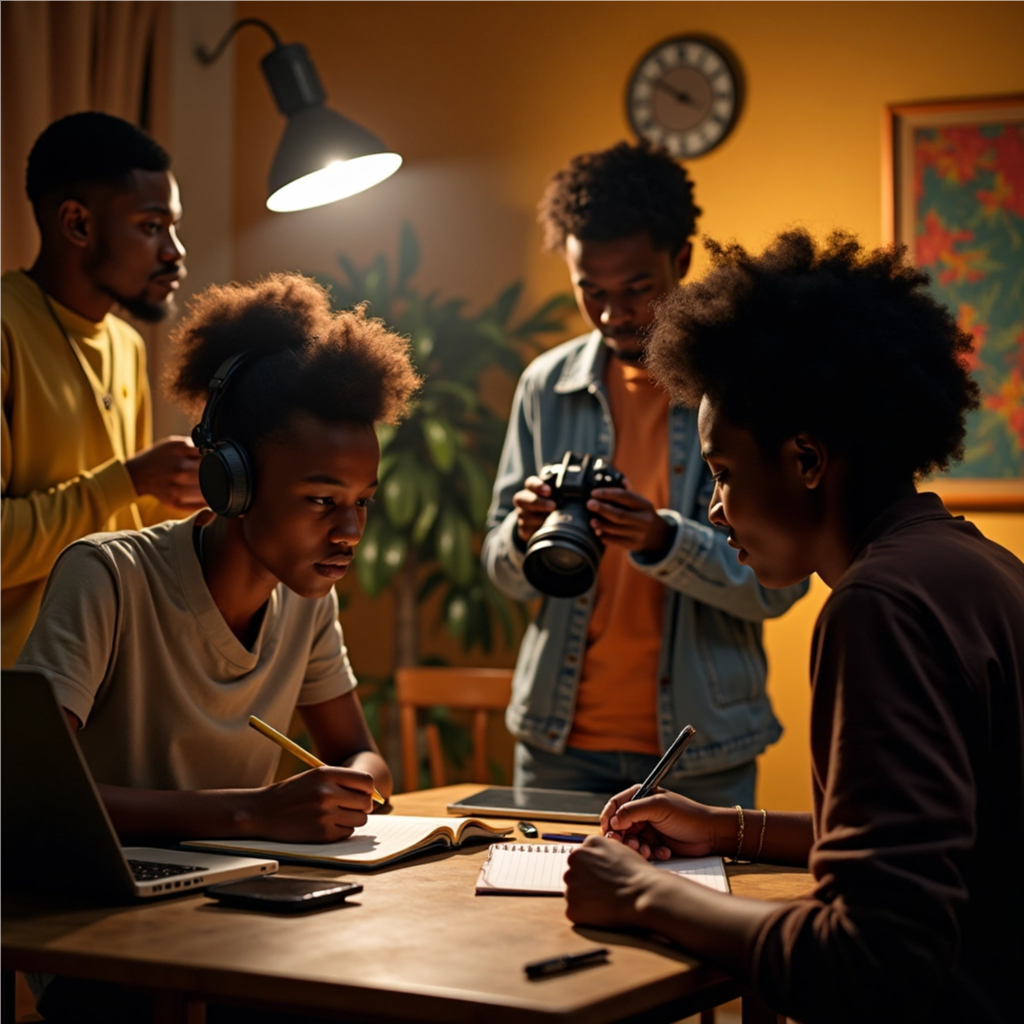 A visually striking image representing the world of film. Imagine a roll of film unfurling to reveal iconic scenes from various movies, projected onto a textured surface. The lighting should be dramatic, with highlights and shadows creating depth and dimension. The color palette should be rich and vibrant, reflecting the diversity of cinematic experiences. The camera angle should be a dynamic, low-angle shot, emphasizing the scale and grandeur of the film world. Consider incorporating elements like a vintage movie projector or a clapperboard to add a touch of nostalgia.