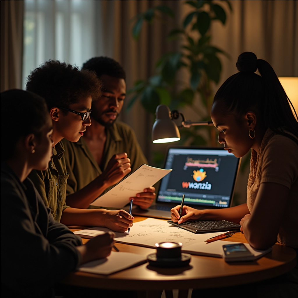 A stylized image showcasing a bookshelf filled with vibrantly colored Wanzia Books, each radiating a soft glow. The bookshelf is set against a minimalist background. Focus on highlighting the unique designs of the book covers. Use a color palette that is both eye-catching and harmonious, with sharp contrasts. Technical specs: 4K resolution, clean vector illustration style.