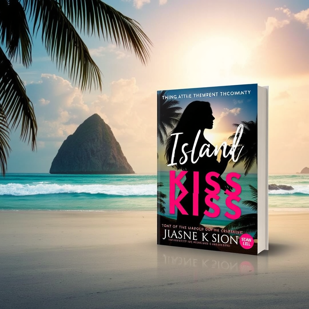 An inviting image of the 'Island Kiss' book cover with a glowing 'Download Now' button overlaid. The background is a blurred tropical scene, further emphasizing the escapism and romance of the story. The style is bright and eye-catching, designed to encourage immediate action. The focus is on the book cover and the call-to-action button.