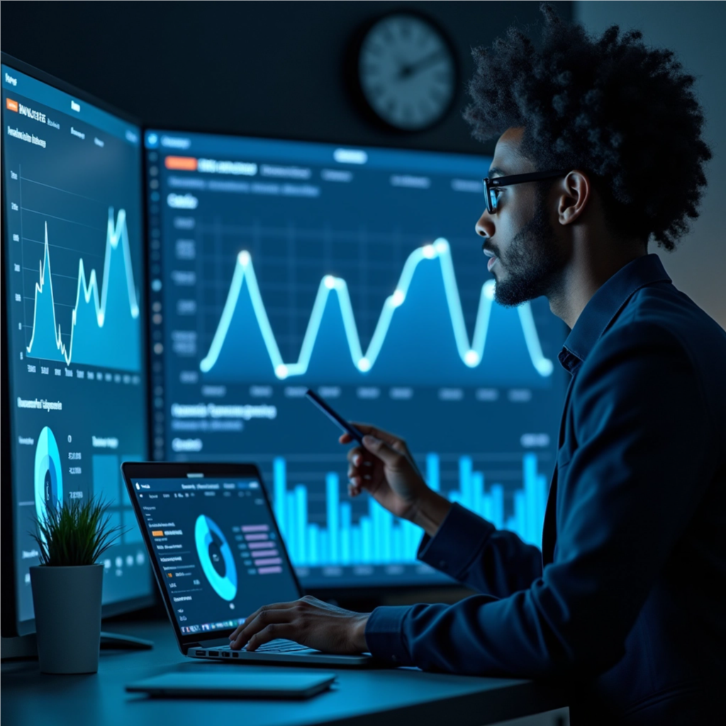 A photorealistic image depicting a magnifying glass over a billing statement, highlighting areas of improvement and optimization. The background shows a modern office environment. The color palette is blue and green, conveying analysis and improvement. Camera angle: Close-up, focusing on the billing statement. Texture details: Crisp text, clean design. Style: Modern, analytical, professional. Technical specs: 8K resolution, photorealistic rendering.