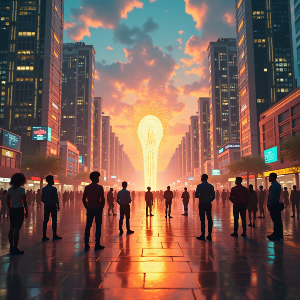 A digital painting of Wanzia interacting with readers in a virtual setting. The scene should depict a live online event, with Wanzia answering questions and engaging with fans. The background should be a stylized representation of the Wanzia Books website. Use a color palette that is vibrant and energetic. The overall feel should be interactive and engaging. Style reference: Digital art with a touch of comic book aesthetics. Technical specs: 4K resolution, digital painting, vibrant colors.