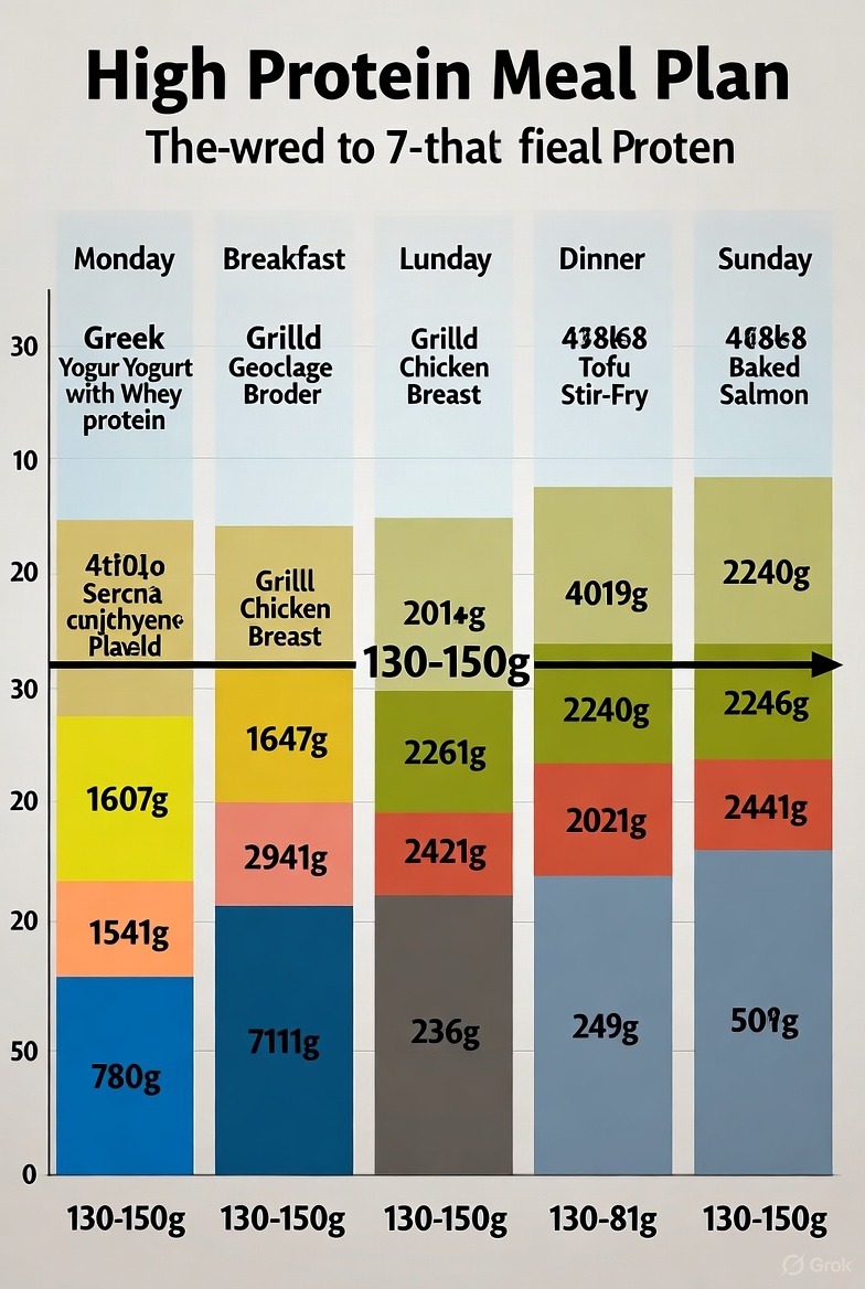 Create a collage-style image showcasing a variety of high-protein meals catering to different dietary needs. Include a grilled steak with vegetables for meat-eaters, a lentil soup for vegetarians, and a tofu scramble for vegans. The images should be arranged in a visually appealing and balanced way. The lighting should be consistent across all images, creating a cohesive look. Style should be diverse and inclusive, reflecting the wide range of dietary options available.