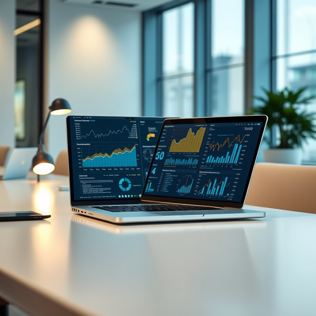 Desk setup for AI business strategy