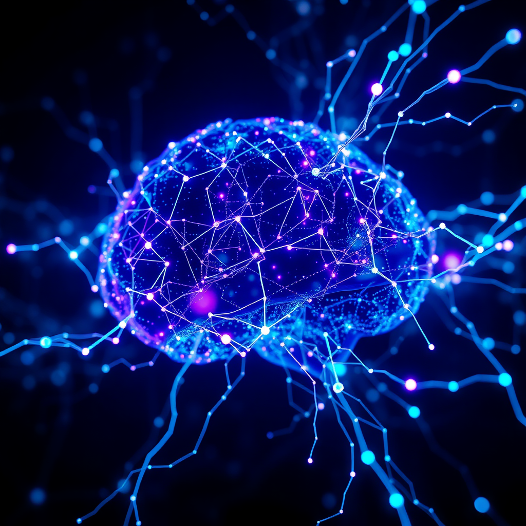 Abstract representation of AI shaping the world with glowing neural networks.