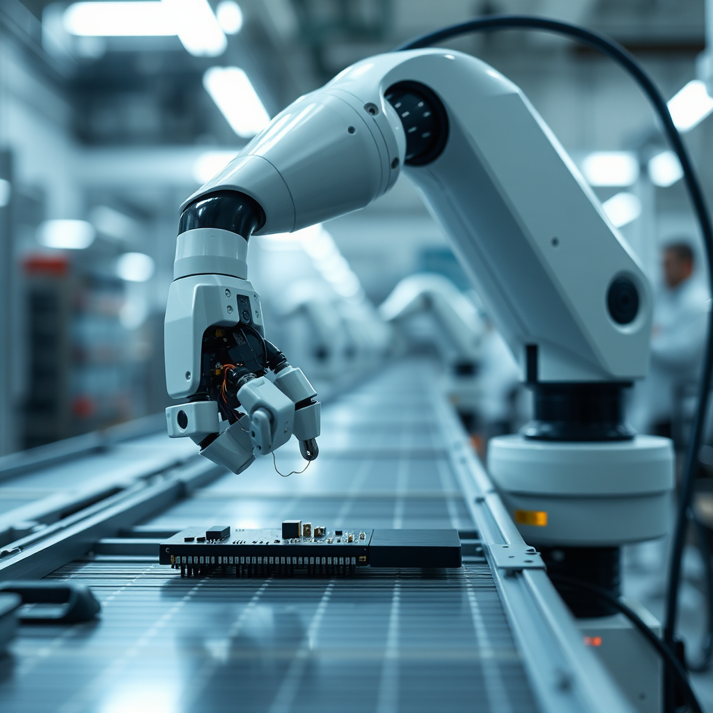 AI robot arm on a production line