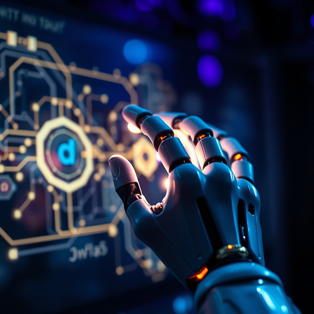 Robotic hand interacting with AI algorithm