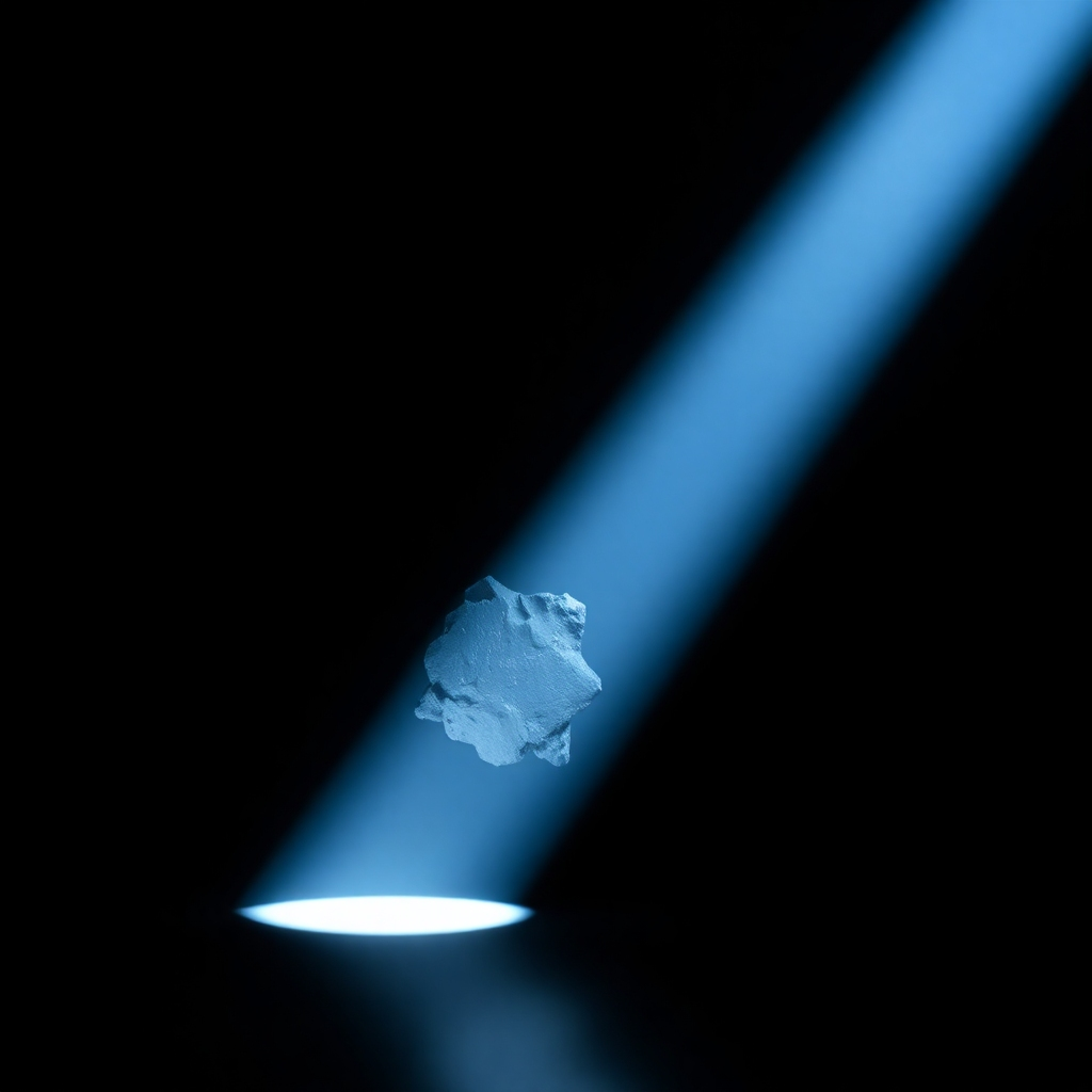 A beam of light focusing on a rough-looking digital product, refining it into a polished, appealing product. Reflecting content optimization.