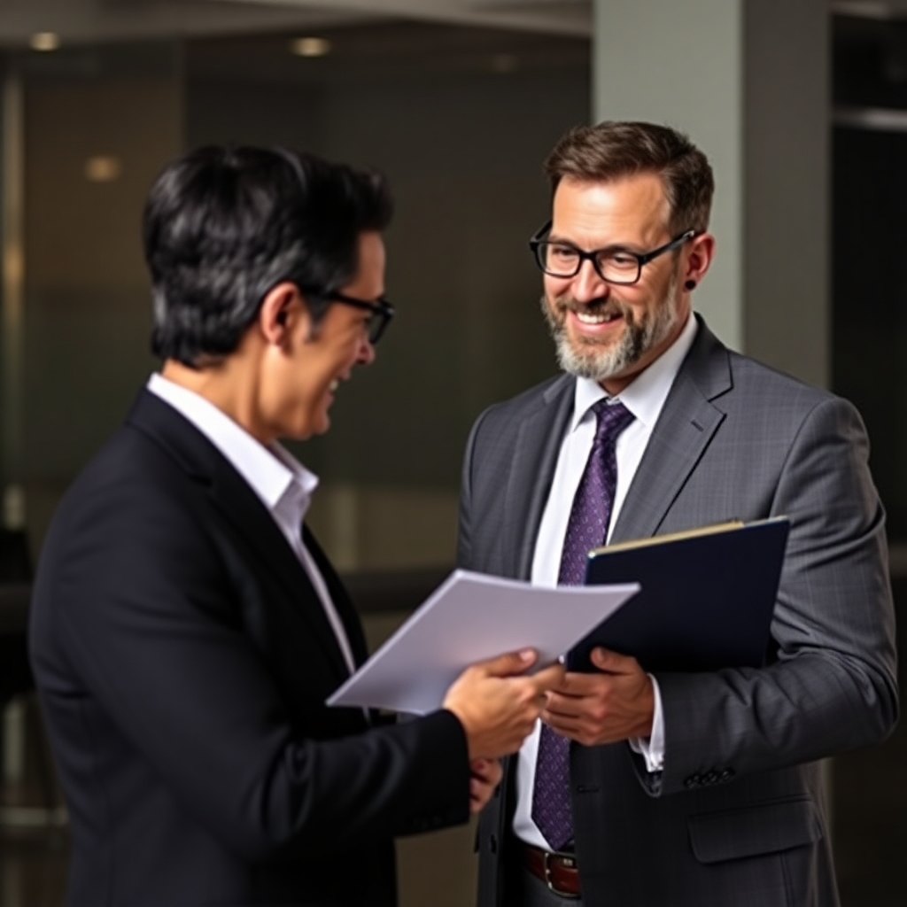  A CFO providing financial guidance to a business owner, symbolizing expertise and leadership. Use a professional and trustworthy style.