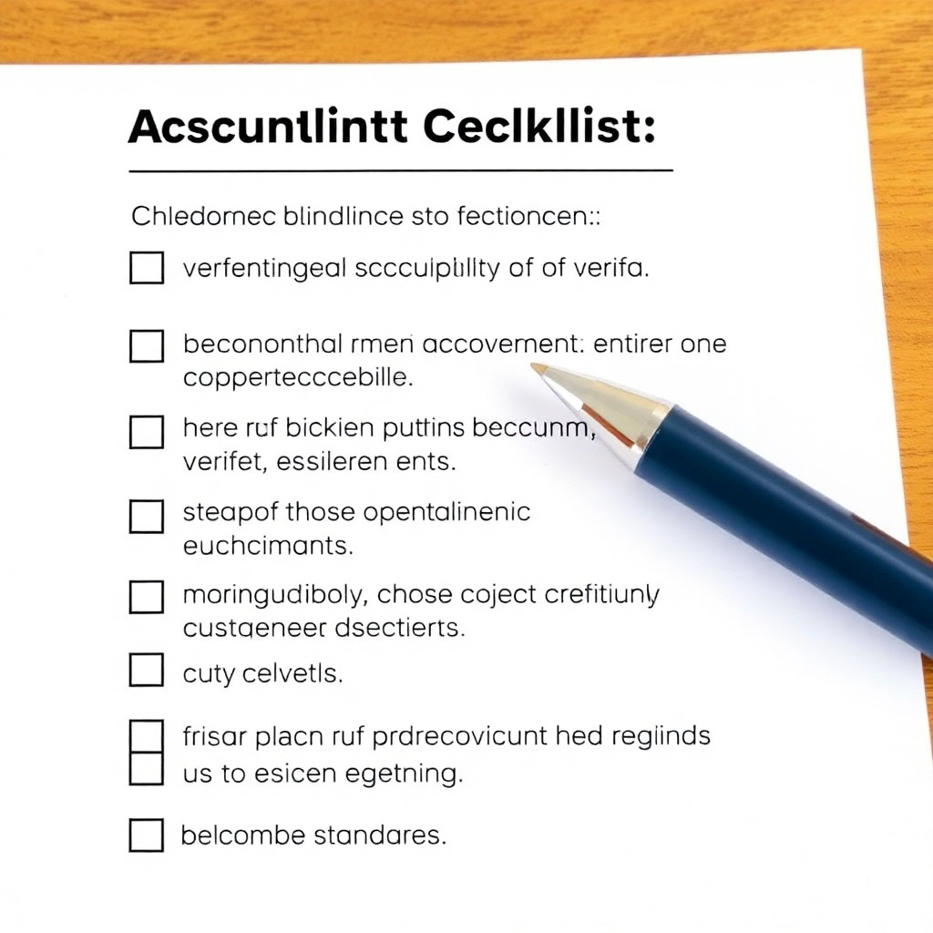 A checklist verifying compliance with accounting standards. Use a clean and organized style.