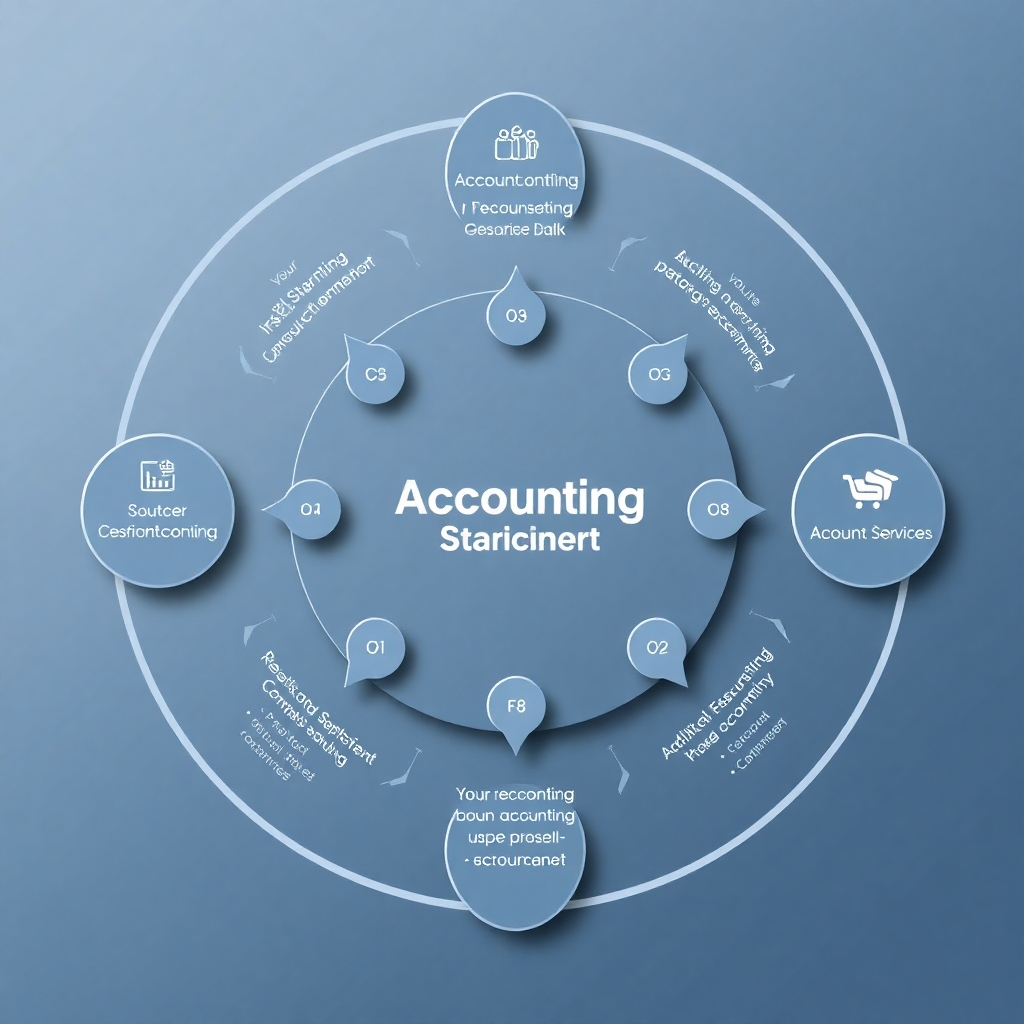 A circular diagram showing the range of accounting services offered, all interconnected and working together. Use a clean and informative style.