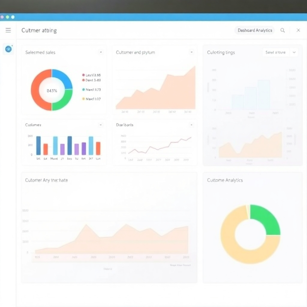 A dashboard displaying charts and graphs representing sales data and customer analytics. The dashboard is clean and informative, with clear visualizations of key metrics. The color palette is professional and data-driven.