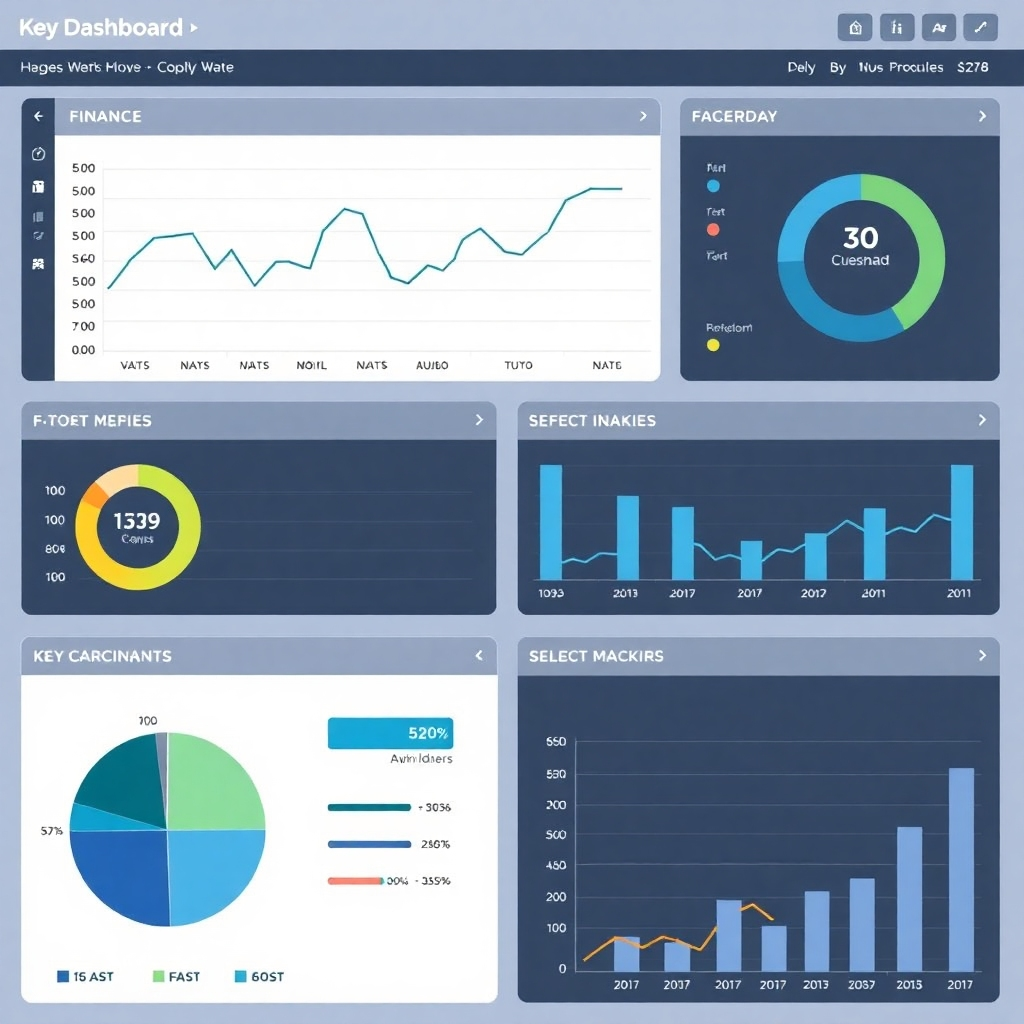 A dashboard displaying key financial metrics and insights, presented in a clear and actionable format. Use a modern and professional design.
