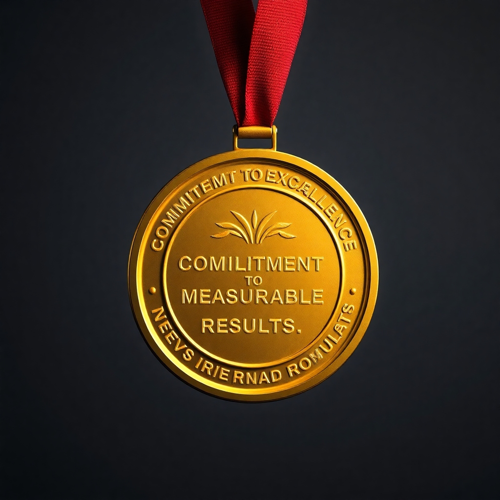  A gold medal being awarded, representing commitment to excellence and achieving measurable results. Use a symbolic and aspirational style.