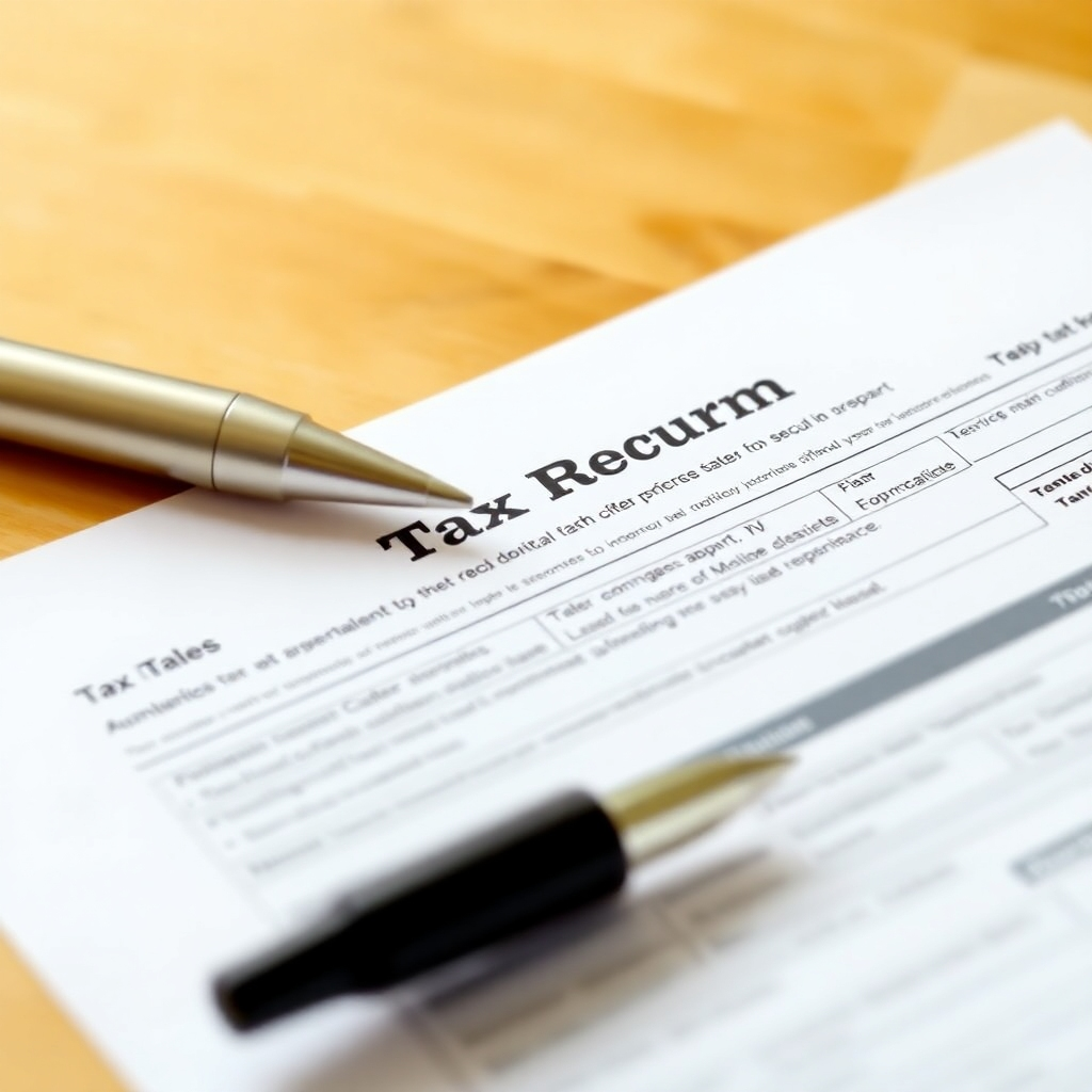  A meticulously prepared tax return, symbolizing accuracy and compliance. Use a professional and trustworthy style.