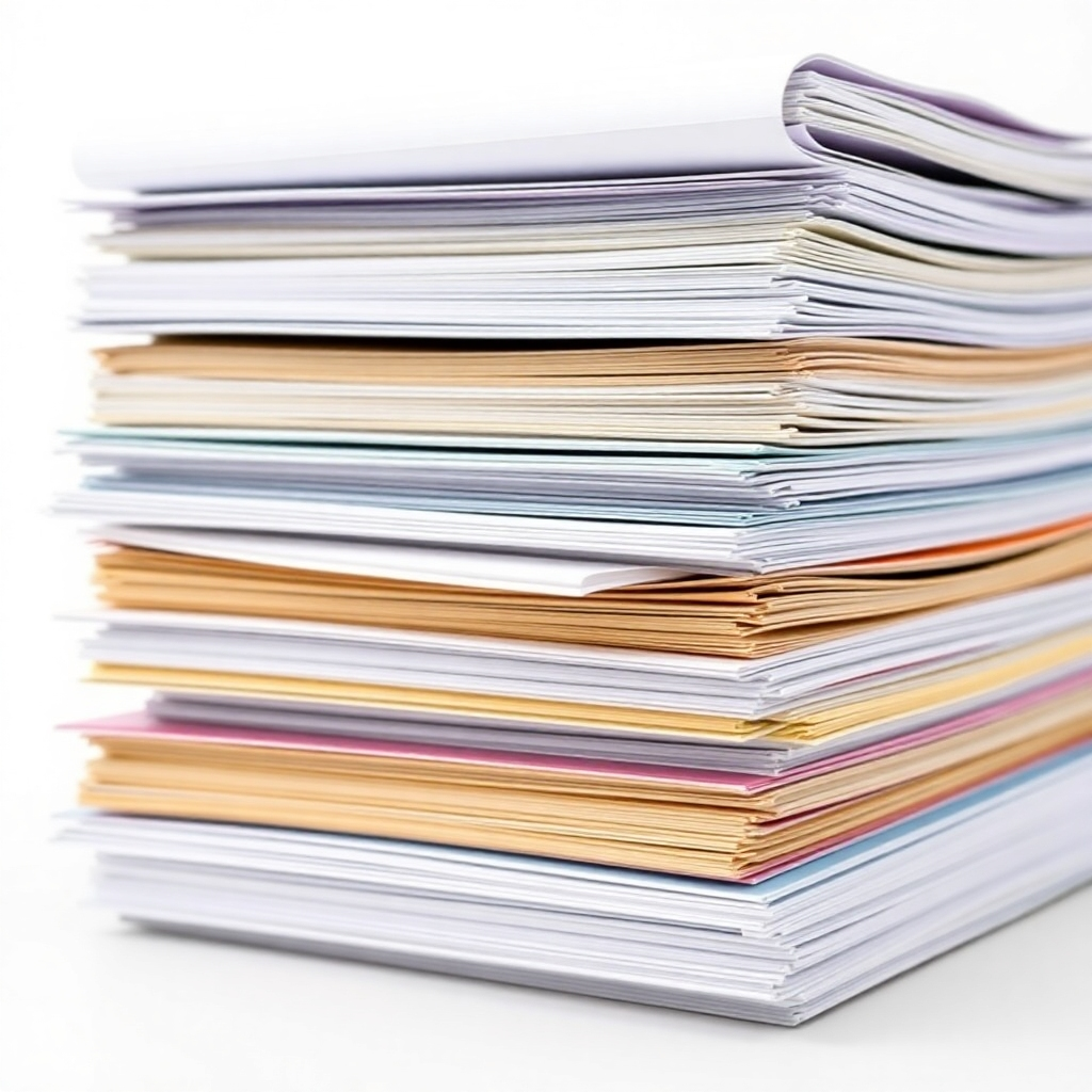 A stack of meticulously organized financial records, symbolizing accuracy and reliability. Use a clean and professional style.