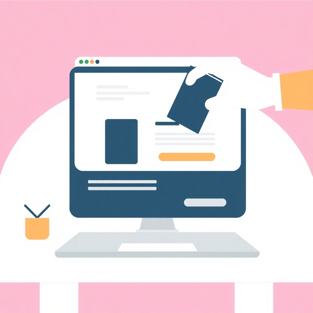 A stylized illustration depicting a digital product (e.g., an ebook) being effortlessly dragged and dropped onto a sales platform interface. The interface is clean and intuitive, with clear call-to-action buttons. The color palette is bright and inviting, with a focus on ease of use. The style is minimalist and modern.