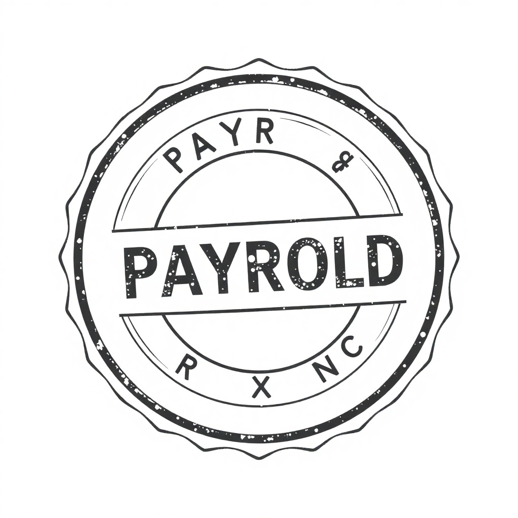 A symbol of compliance related to payroll, such as a regulatory stamp. Use a professional and trustworthy style.