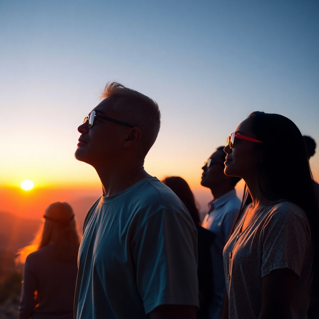 A symbolic image representing the future of SOBA 1990. The scene could depict a group of SOBA 1990 members looking towards the horizon, symbolizing their shared vision for the future. Use soft, ethereal lighting and a vibrant color palette. Style: Conceptual photography. Technical specs: 4K resolution, high quality.