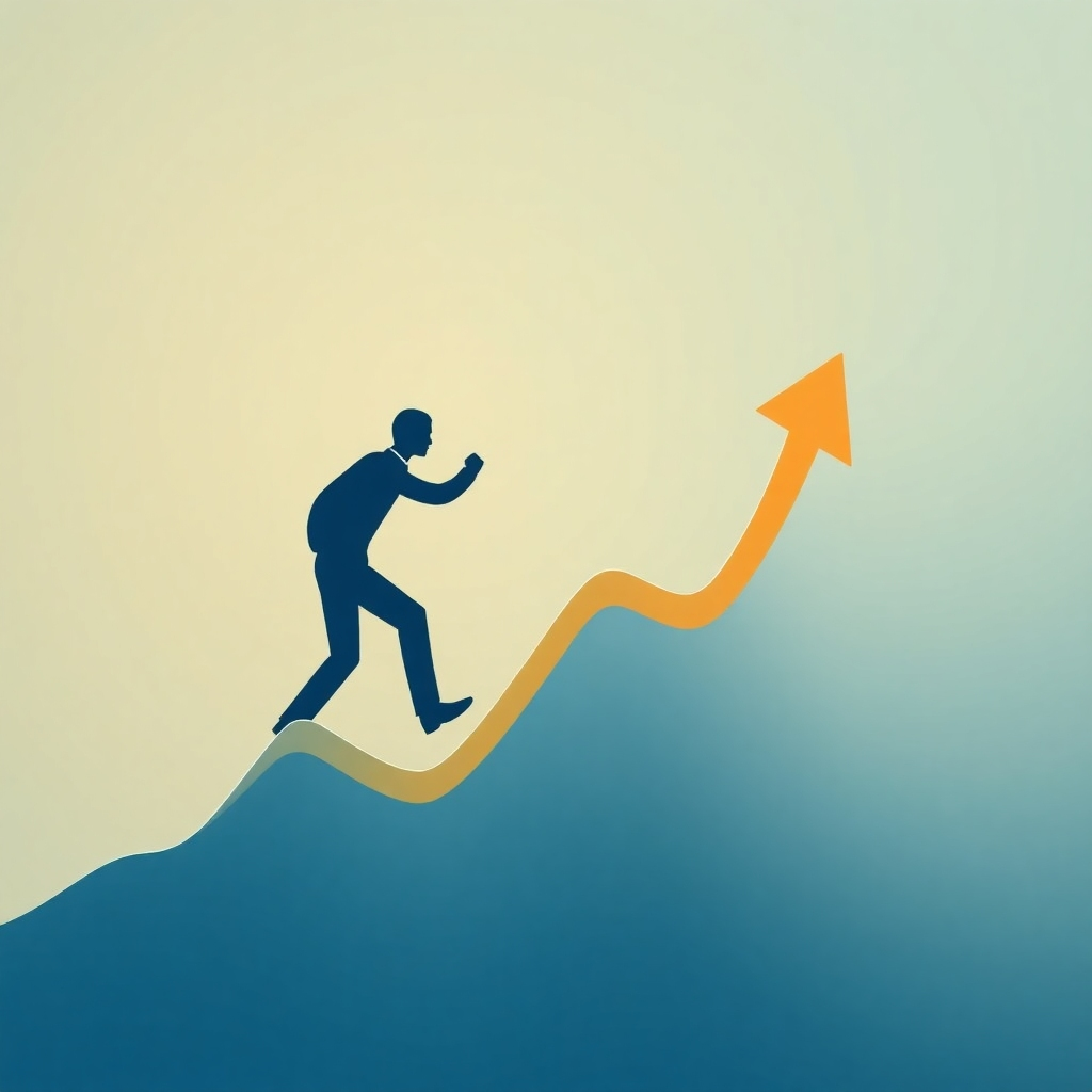 A visual representation of business growth, such as a rising graph. Use a dynamic and aspirational style.