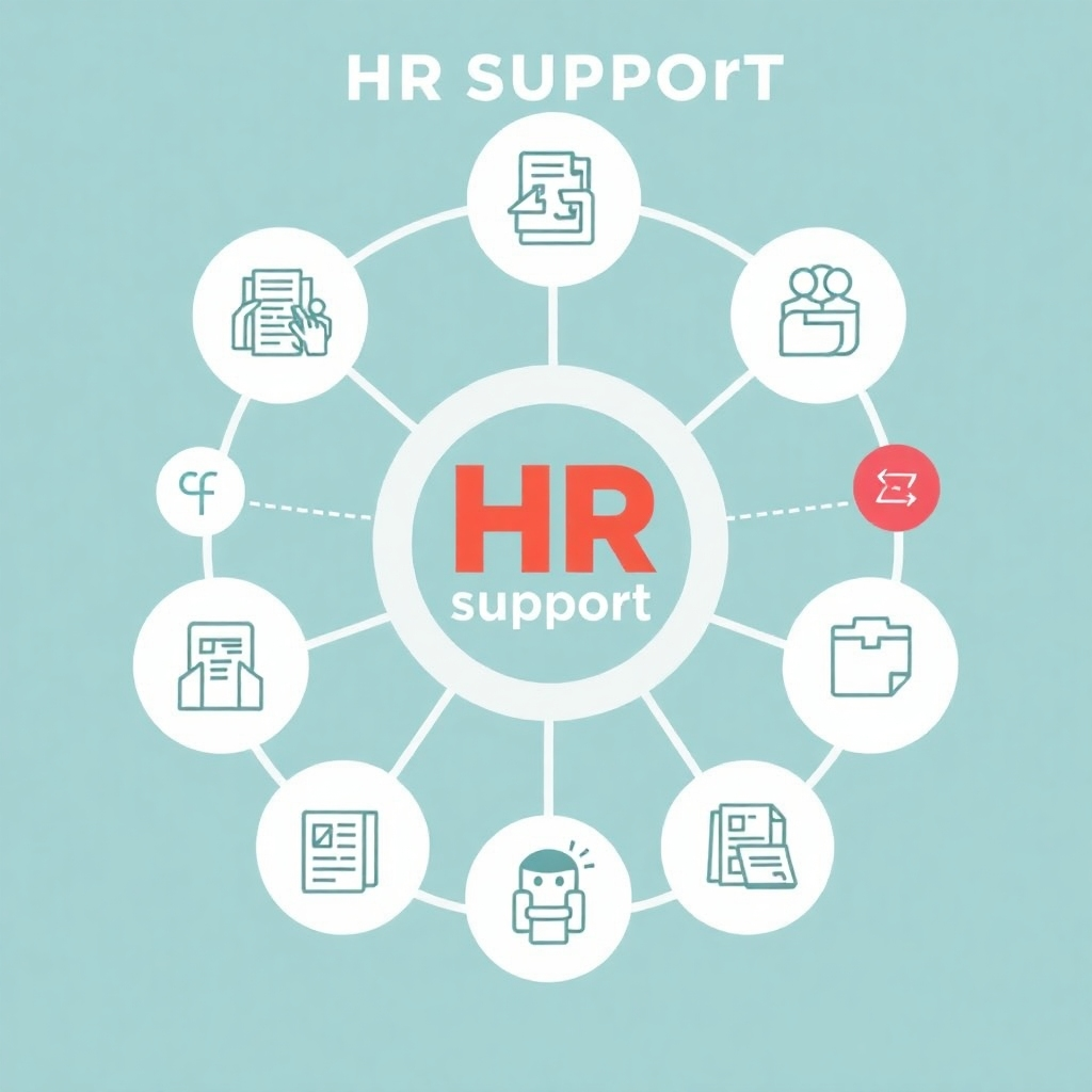A visual representation of HR support, such as employee benefits or training. Use a modern and supportive style.