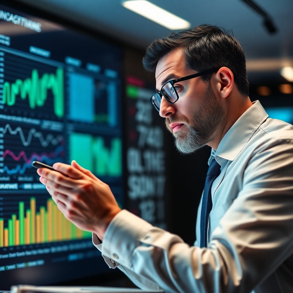  An expert analyzing industry-specific data, symbolizing knowledge and insights. Use a professional and analytical style.