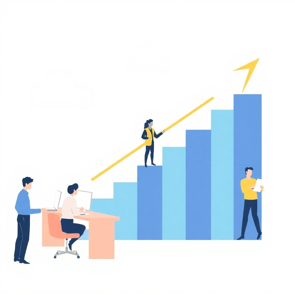 An image illustrating a business scaling up rapidly with ease, thanks to flexible staffing solutions. Use a clean and modern design.