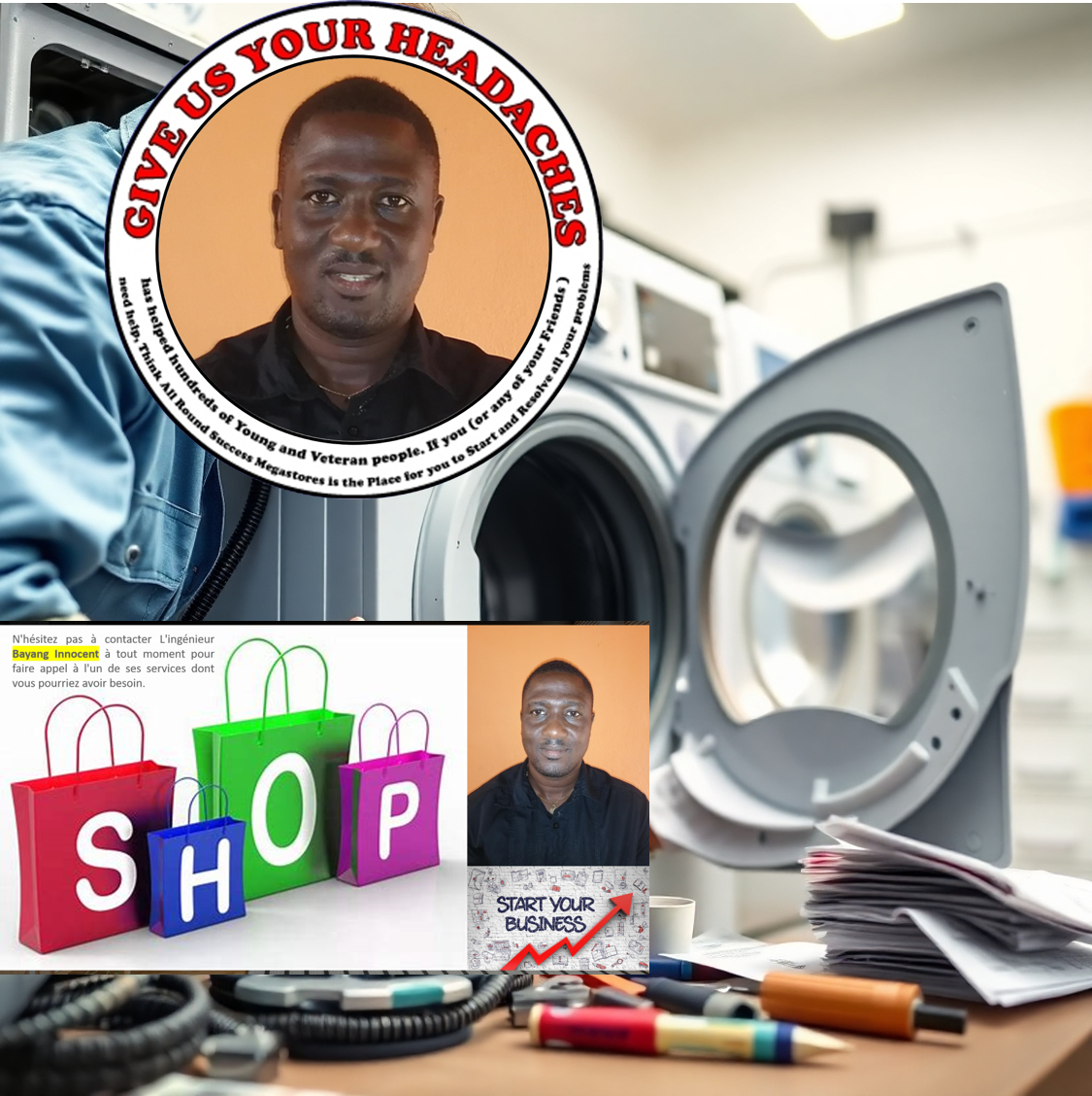 A technician repairing a washing machine with care, using quality replacement parts. The focus is on skill and reliability. The lighting should be bright and focused on the appliance. The color palette should be clean and professional. The camera angle is close, highlighting the work being done. Texture details should emphasize the appliance components and the technician’s tools. The environment is a clean repair shop. Props include tools, spare parts, and a repair manual. The style should be precise and professional.