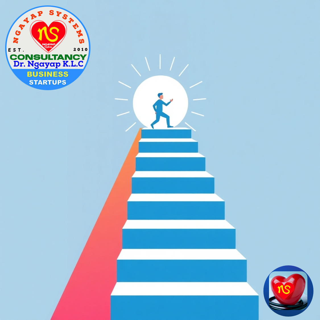 A stylized image showcasing a person climbing a staircase towards a bright and hopeful future. Each step represents a milestone achieved through personal development. The color palette is vibrant and optimistic, with a sense of progress and upward mobility. The style is inspired by minimalist illustration with a touch of motivational imagery.