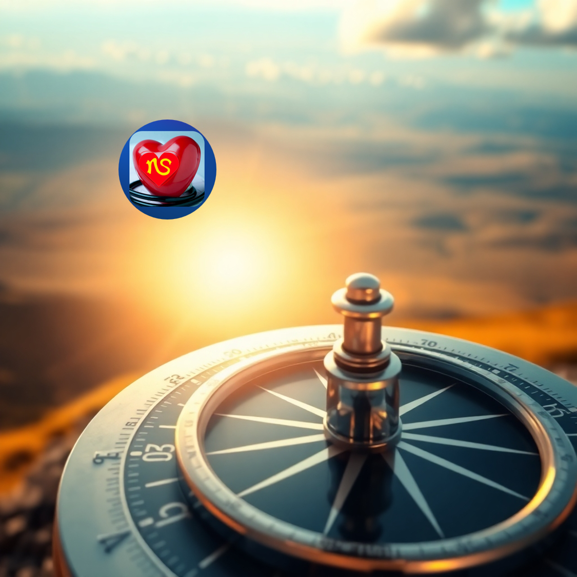 A photorealistic image depicting a compass pointing towards a clear, bright destination. The compass should be intricately detailed and made of high-quality materials, symbolizing precision and direction. The background should be a vast landscape, representing the potential for growth and success. The lighting should be warm and inviting, creating a sense of optimism and hope. Style reference: Landscape photography. Technical specs: 4K resolution, high quality.