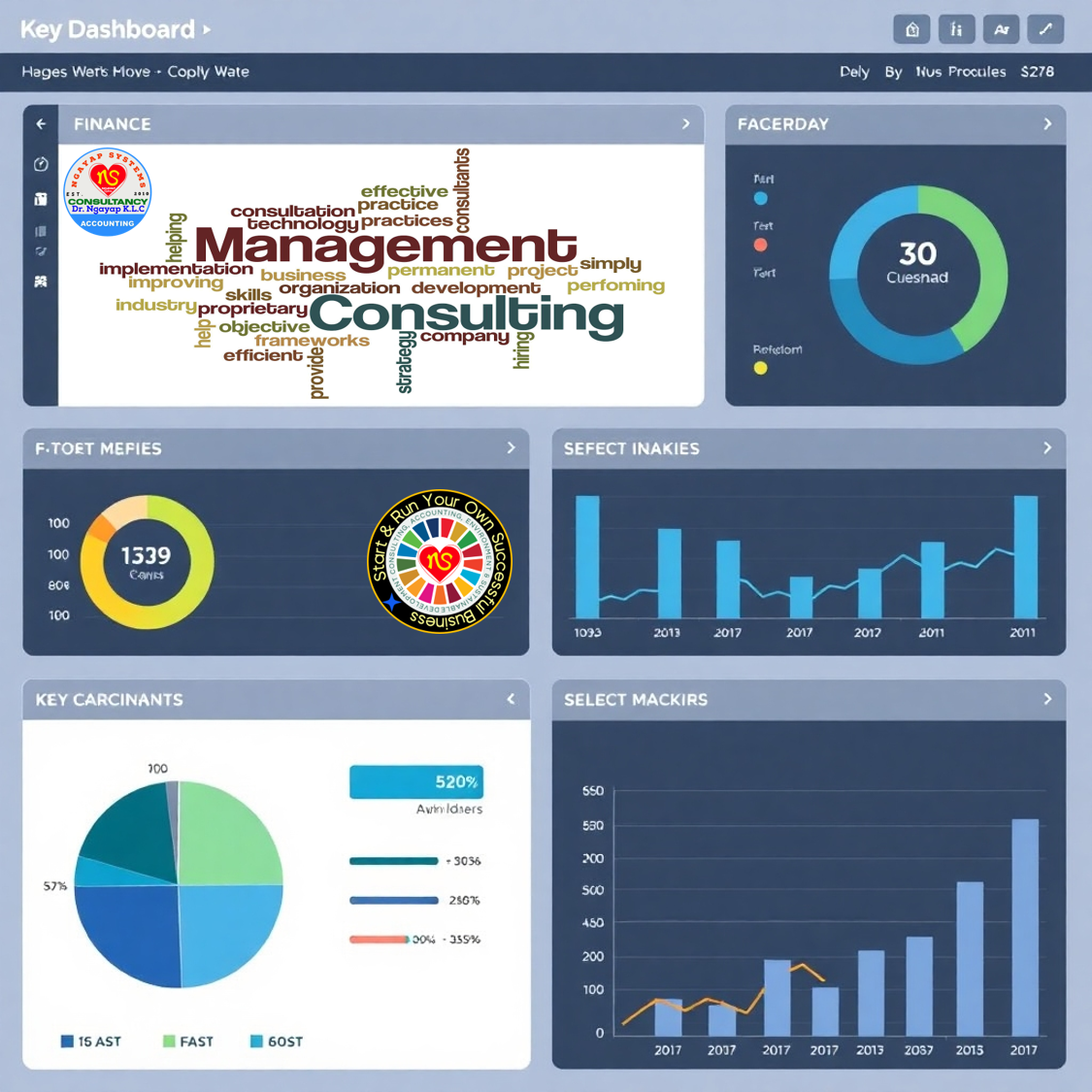 A dashboard displaying key financial metrics and insights, presented in a clear and actionable format. Use a modern and professional design.