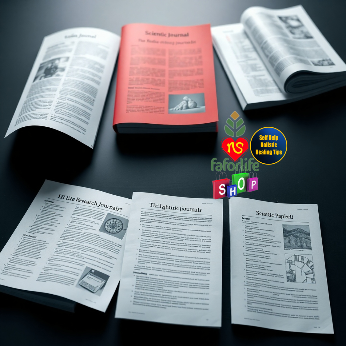 Create an image displaying scientific journals and research papers with highlights. 4K resolution.