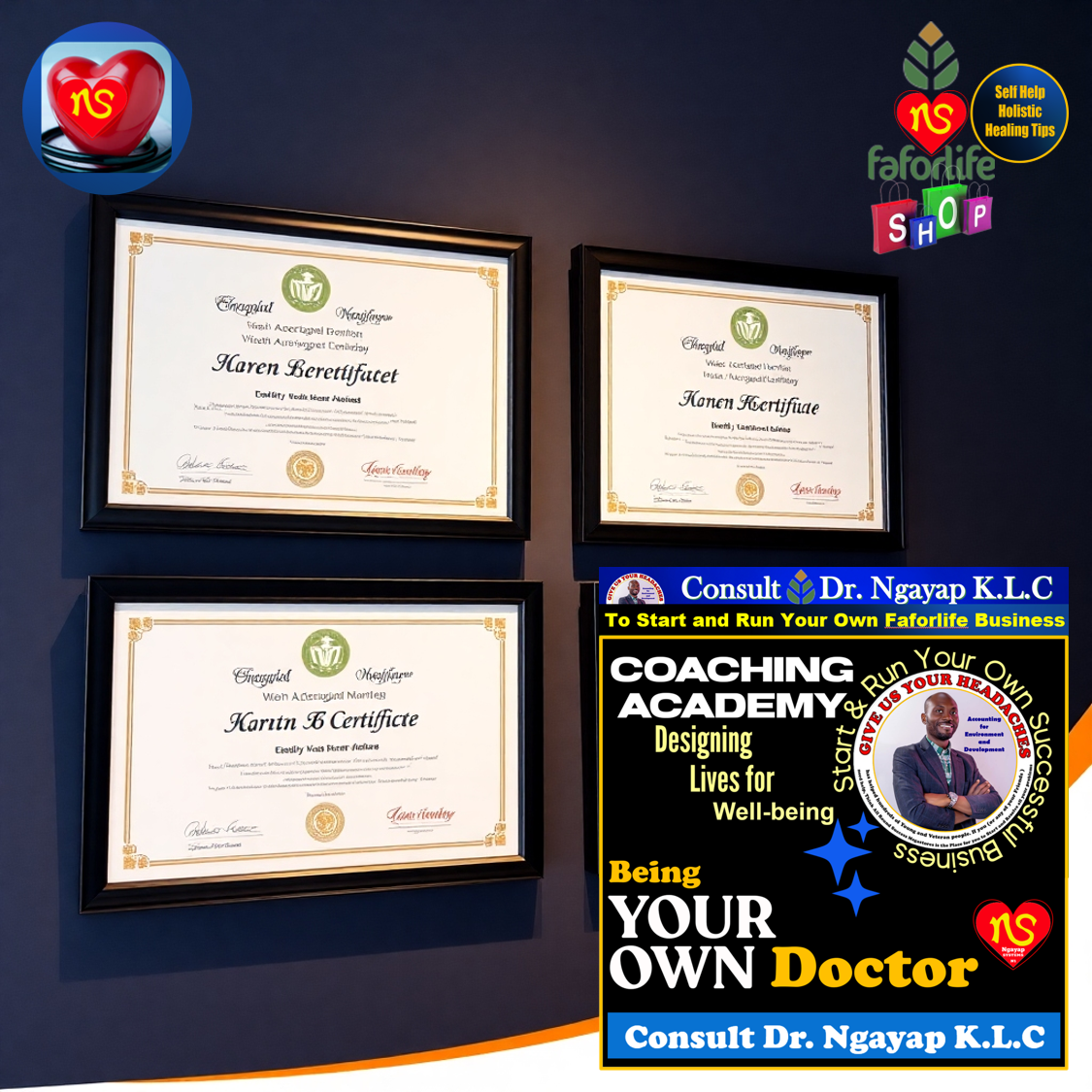 Create an image of certificates displayed representing the company's achievements in healthcare. 4K resolution.