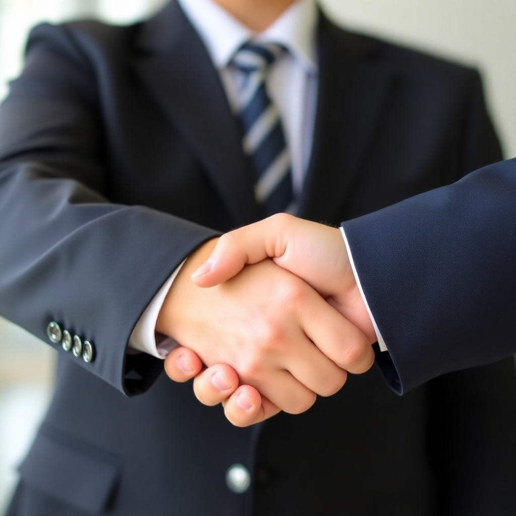 Two hands shaking, symbolizing a trusted partnership. Use a professional and reliable style.