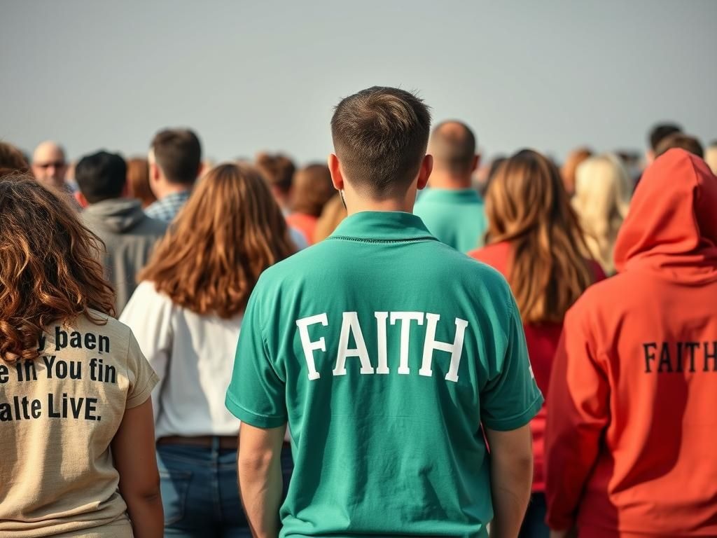 An energetic, photorealistic image of a fashion show featuring models strutting down a runway in vibrant Christian apparel. The mood is lively with spotlights and enthusiastic audience reactions. Each outfit showcases distinct messages and is designed to turn heads while focusing on inspirational themes. The colors are bold and bright, and the runway setup is chic and modern, emphasizing the fusion of faith and high fashion. Captured in stunning 8K resolution, bringing out the intricacies of design and emotion.