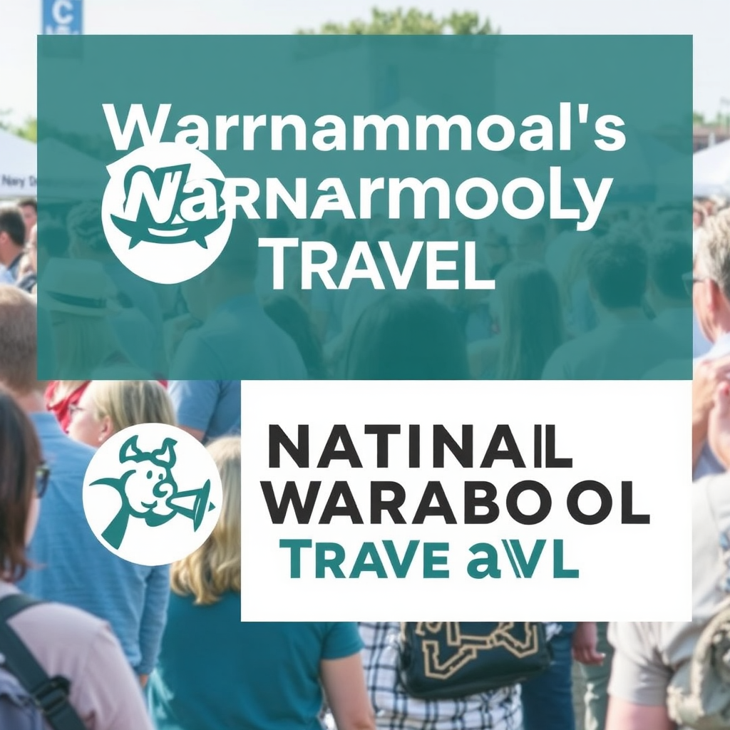 Image of Warrnambool's community event, featuring the National Warrnambool Travel's logo and social media handle, displayed in the crowd and event promotional materials.