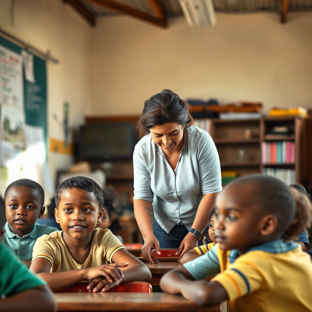 Educator helping children in a classroom setting