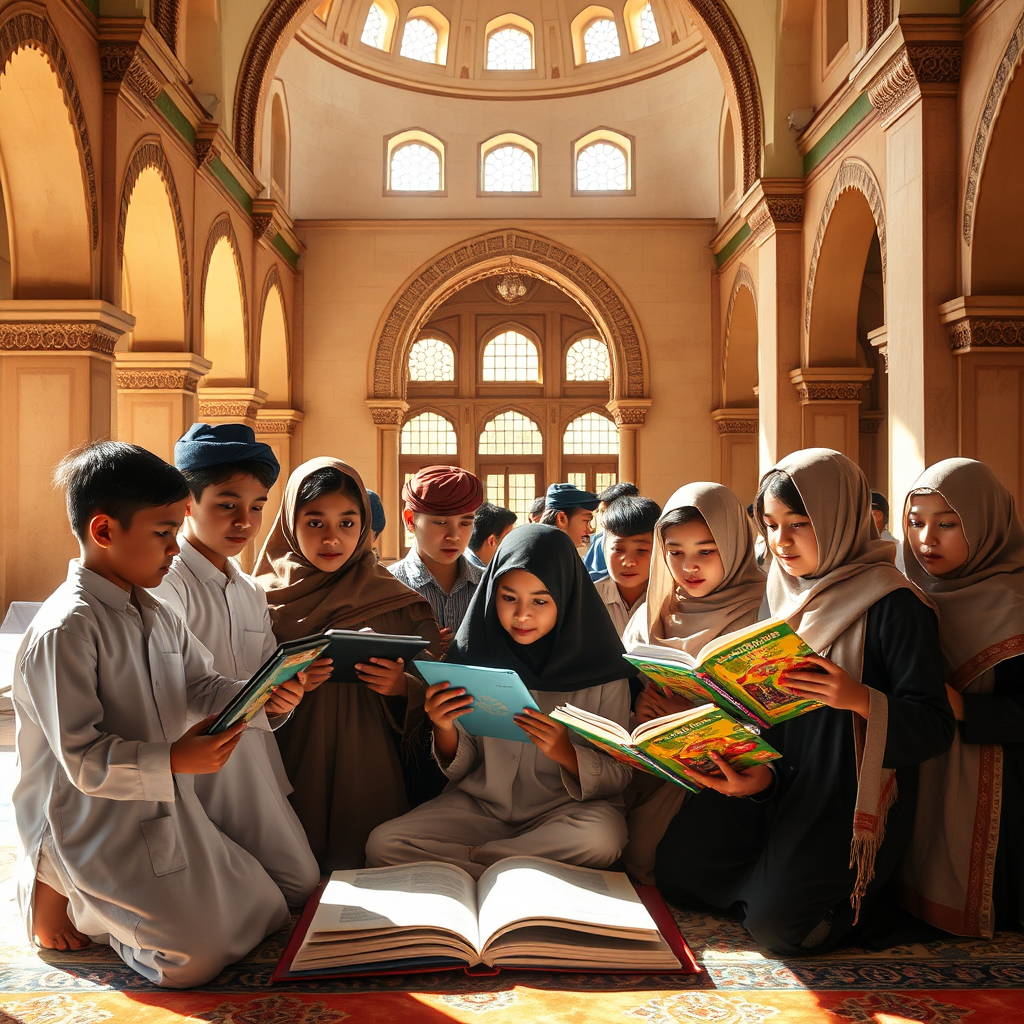 Students engaging with modern education in a traditional setting