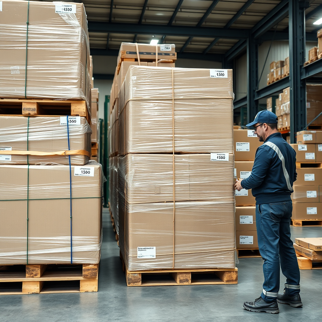Stable wrapped pallets at packaging station