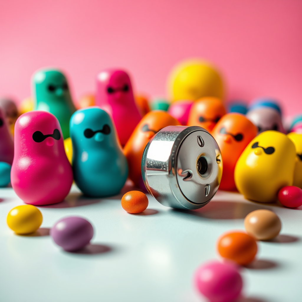 Collection of colorful Pogs and a slammer