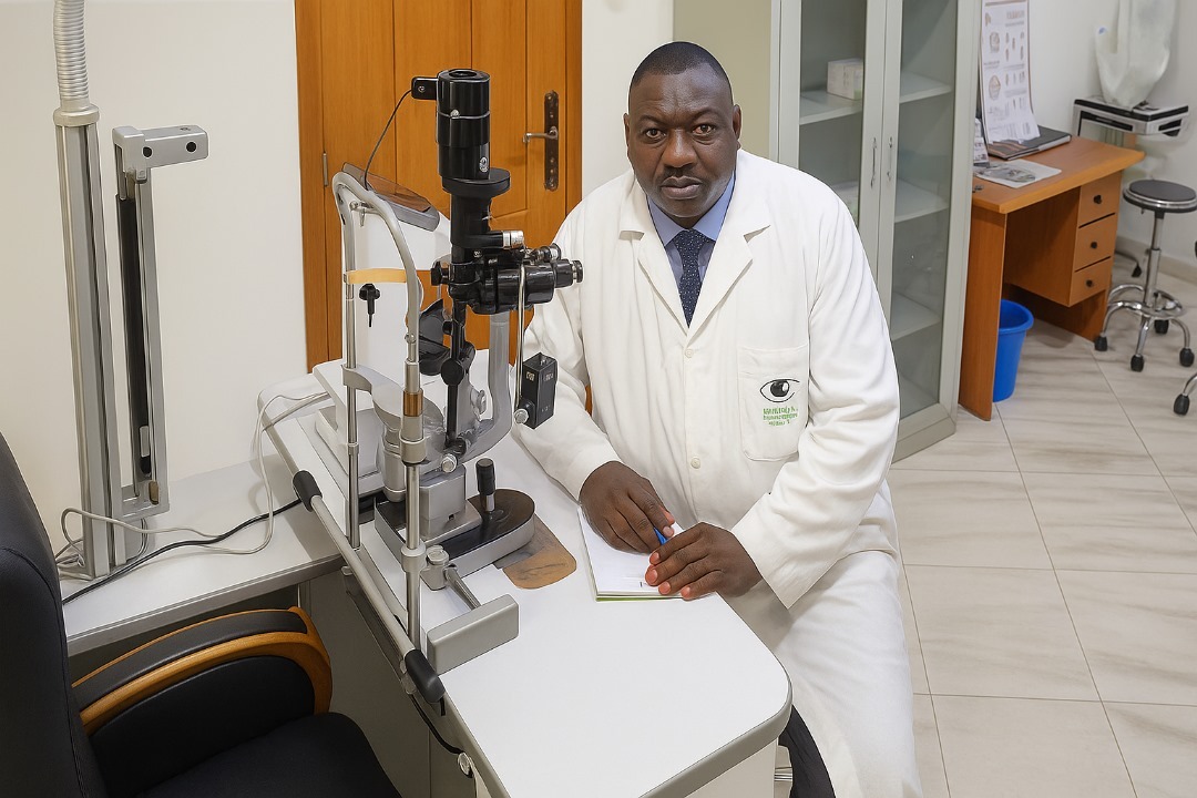 Create a photorealistic 4K image representing CLINIQUE VISION PLUS. The image should showcase a modern and welcoming clinic interior, bathed in soft, natural light. The central focus should be on a diverse team of healthcare professionals – an ophthalmologist, a cardiologist, a pediatrician, and a general practitioner – collaboratively reviewing patient records. They should be gathered around a digital display showing a patient's medical history, emphasizing the integrated and multidisciplinary approach of the clinic. In the background, subtly suggest the different specialized departments, such as the optometry section with stylish eyewear displays and the cardiology department with advanced monitoring equipment. The color palette should consist of calming blues, greens, and warm neutral tones. The camera angle should be slightly elevated, providing a comprehensive view of the collaborative team and the modern clinic environment. Pay close attention to details such as the texture of the medical equipment, the professional attire of the staff, and the overall feeling of trust and expertise. The style should lean towards photorealism with a touch of stylization to convey a sense of hope and healing.