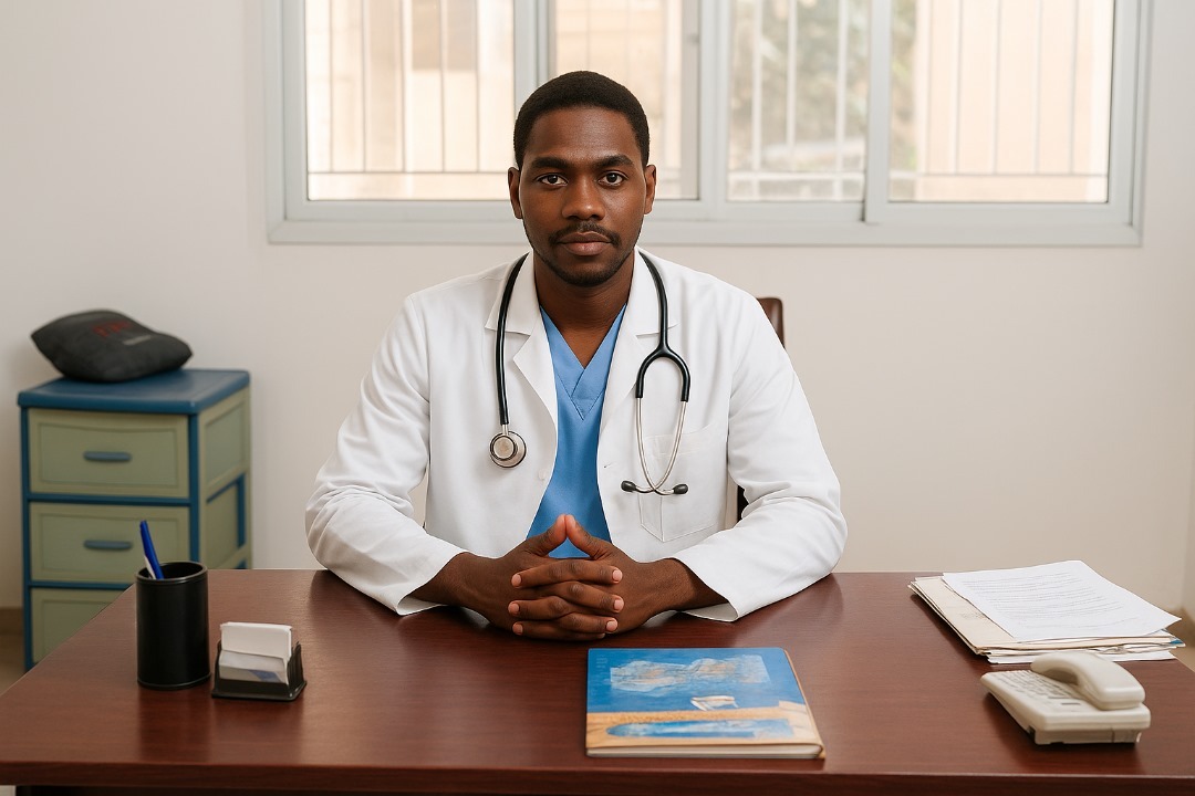 Create an image of a general practitioner talking to a patient. The setting should be a welcoming and comfortable office. The focus should be on the doctor's care and attentiveness.